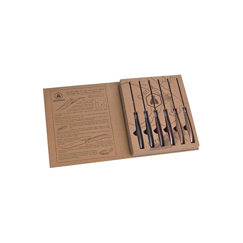 Laguiole - Set di 6 coltelli da bistecca, con manico in legno