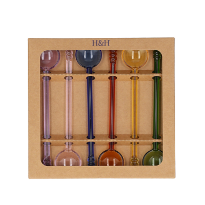 H&H SET 6 CUCCHIAINI BIBITA IN VETRO BOROSILICATO COLORI ASSORTITI