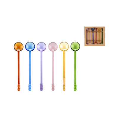 H&H SET 6 CUCCHIAINI BIBITA IN VETRO BOROSILICATO COLORI ASSORTITI