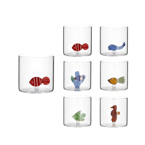 H&H BICCHIERE ACQUA IN VETRO BOROSILICATO CON MINIATURA MARE 30CL