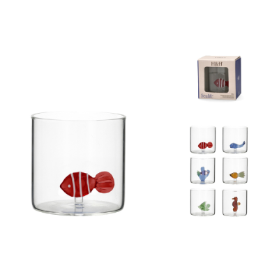 H&H BICCHIERE ACQUA IN VETRO BOROSILICATO CON MINIATURA MARE 30CL