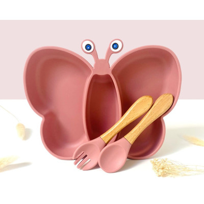 Set Pappa E Bavaglini Leon Il Piatto Farfalla Con Posate - Set