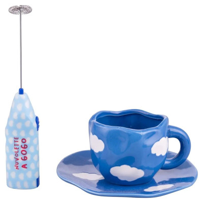 Caffetteria, Tisaneria E Accessori Set Tazza Piattino E Montalatte Nuvole