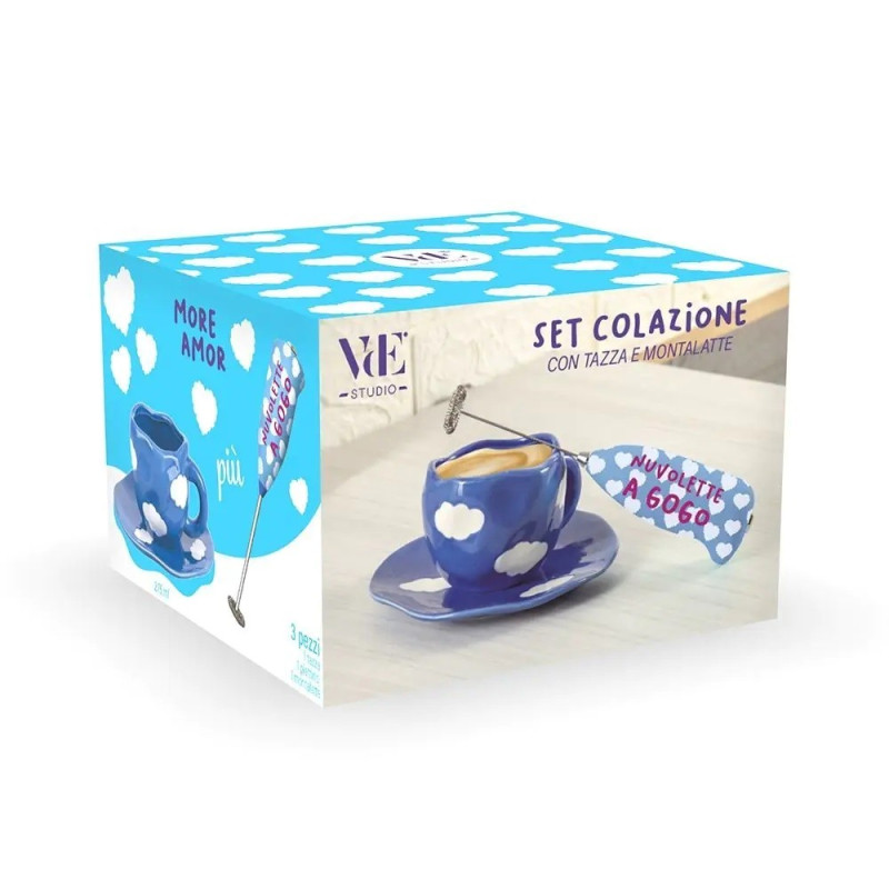 Caffetteria, Tisaneria E Accessori Set Tazza Piattino E Montalatte Nuvole