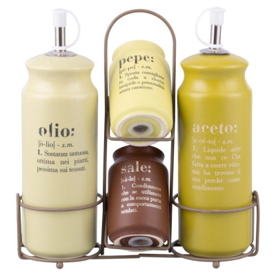 Accessori Cucina Set Condimento Verde C/stand In Metallo