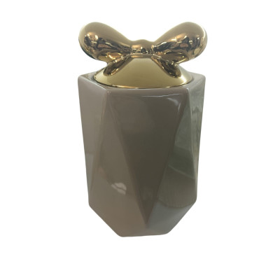 Oggettistica Biscottiera Fiocco Tortora E Oro 14x23h